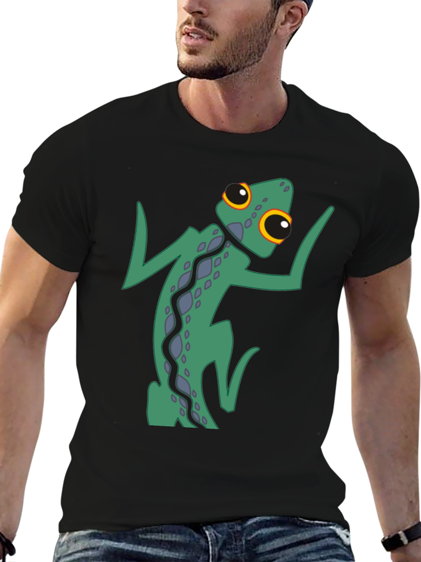 Black Funky Gecko Graphic Tee - Black Cotton Blend view 6