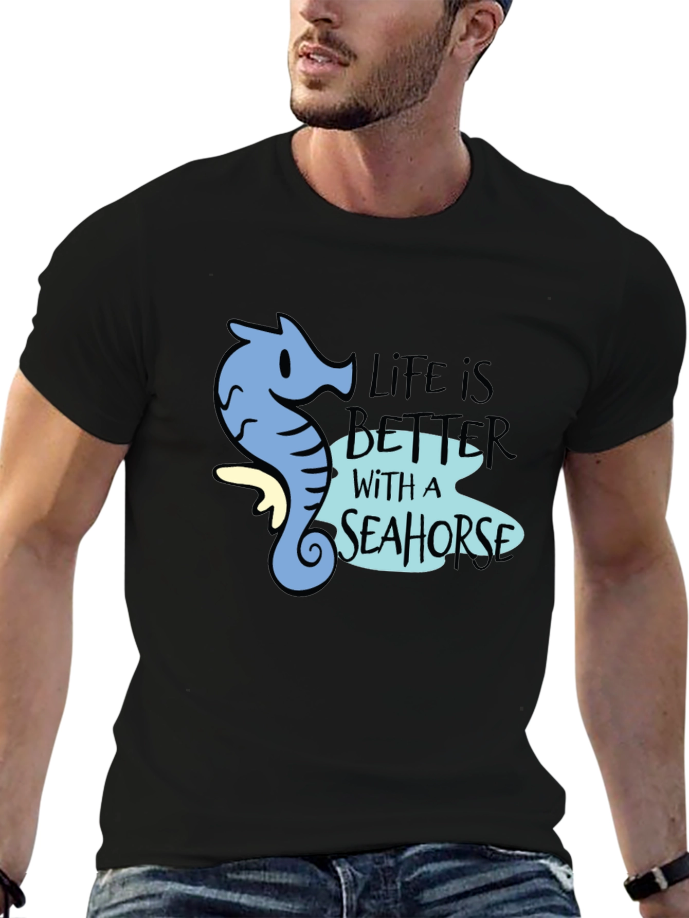 Black Life is Better with a Seahorse Black Graphic Tee view 6