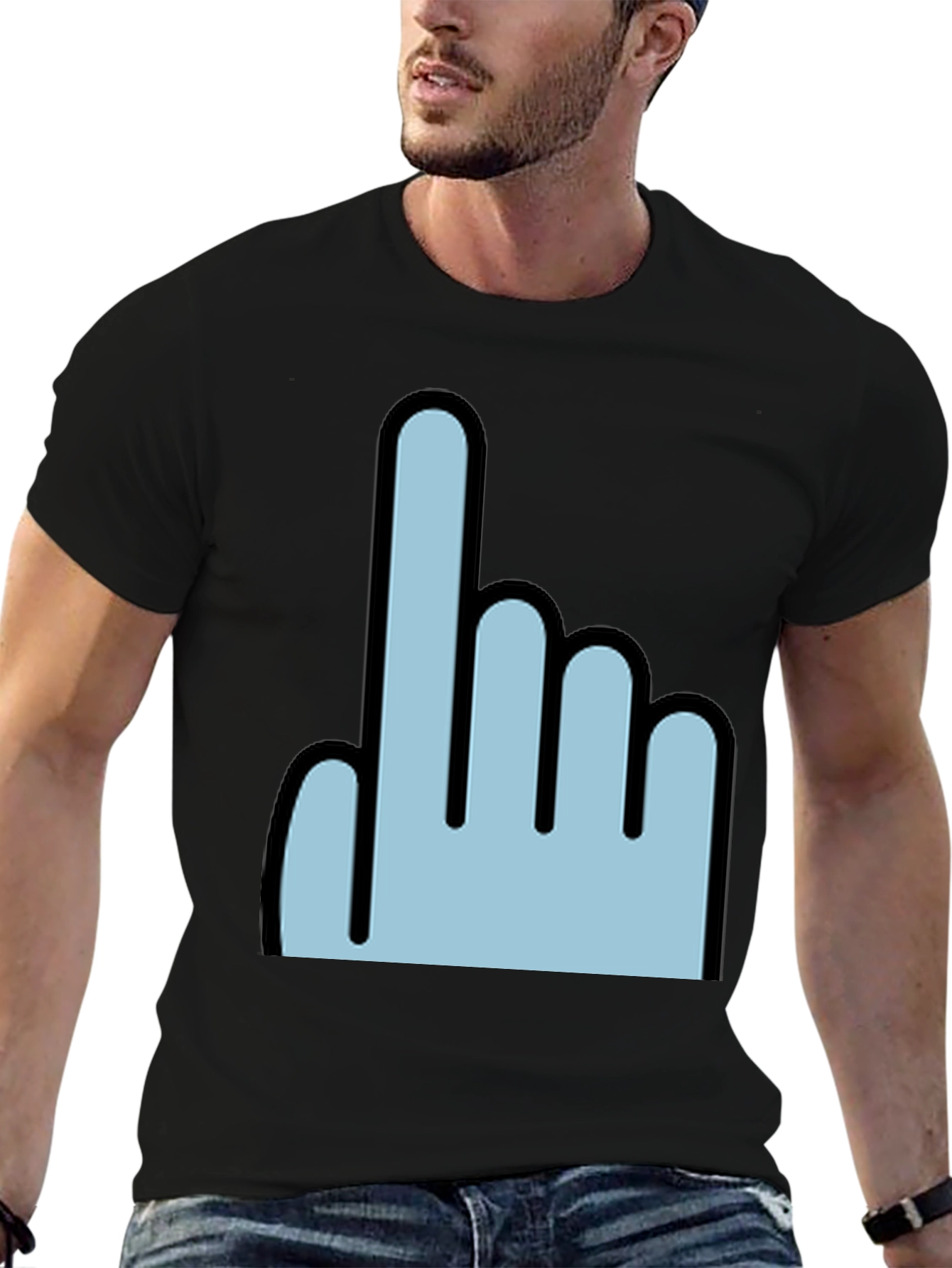 Black Pointing Finger Graphic Tee - Trendy Black T-Shirt view 6