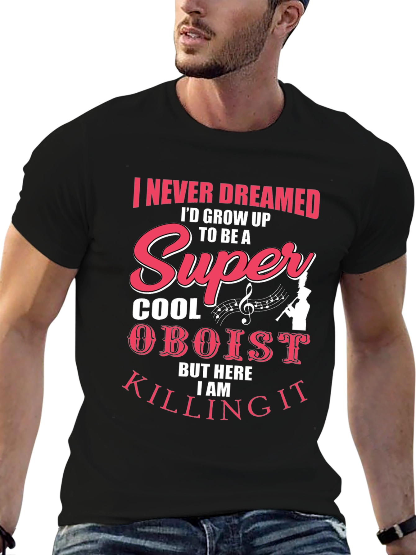 Black Super Cool Oboist Tee - Music Lover's T-Shirt view 6