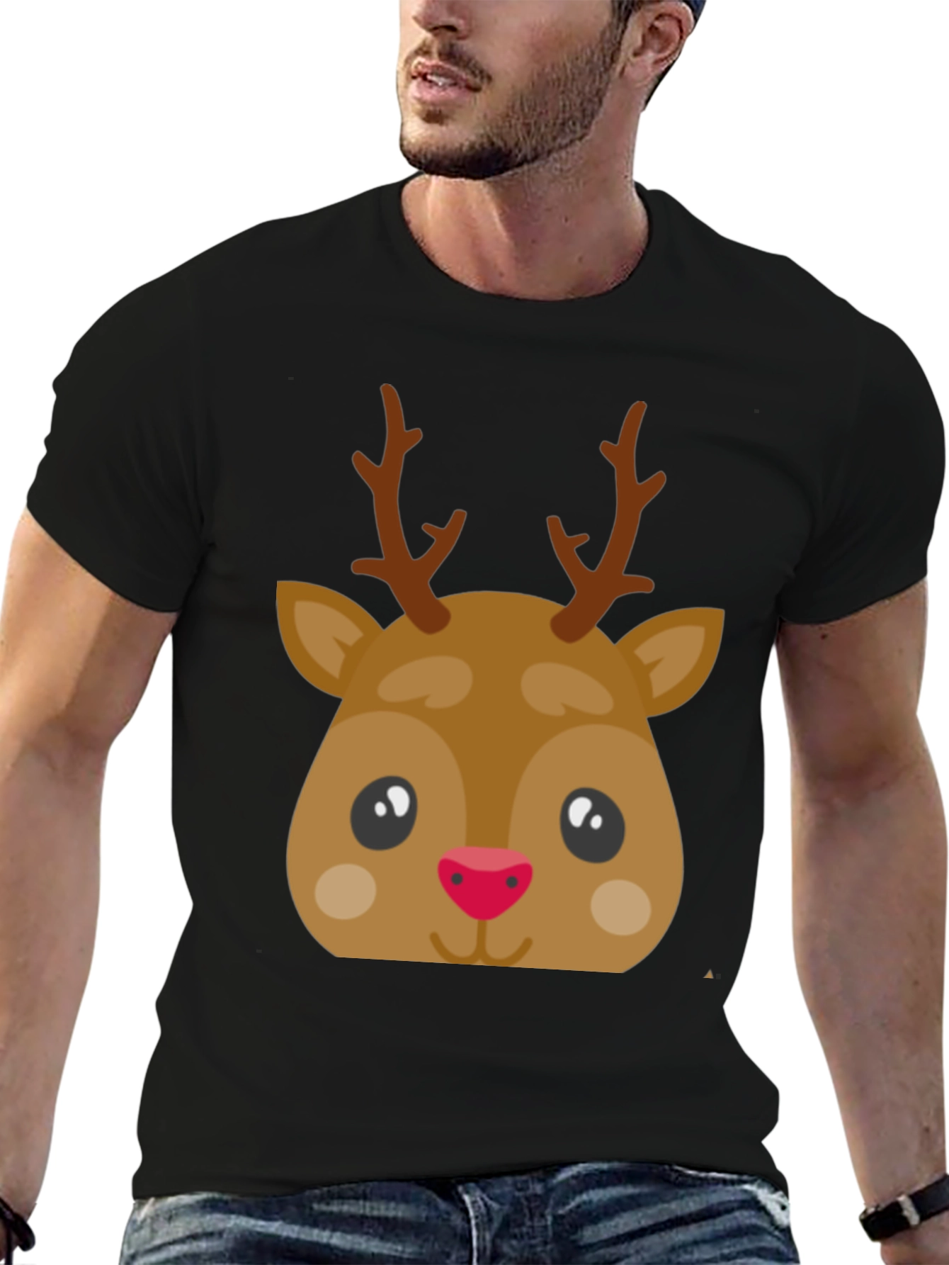 Black Festive Reindeer Graphic Tee - Holiday Fun! view 6