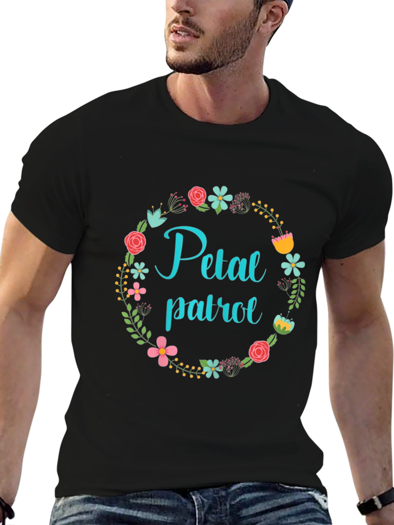 Black Floral Petal Patrol Black T-Shirt view 6
