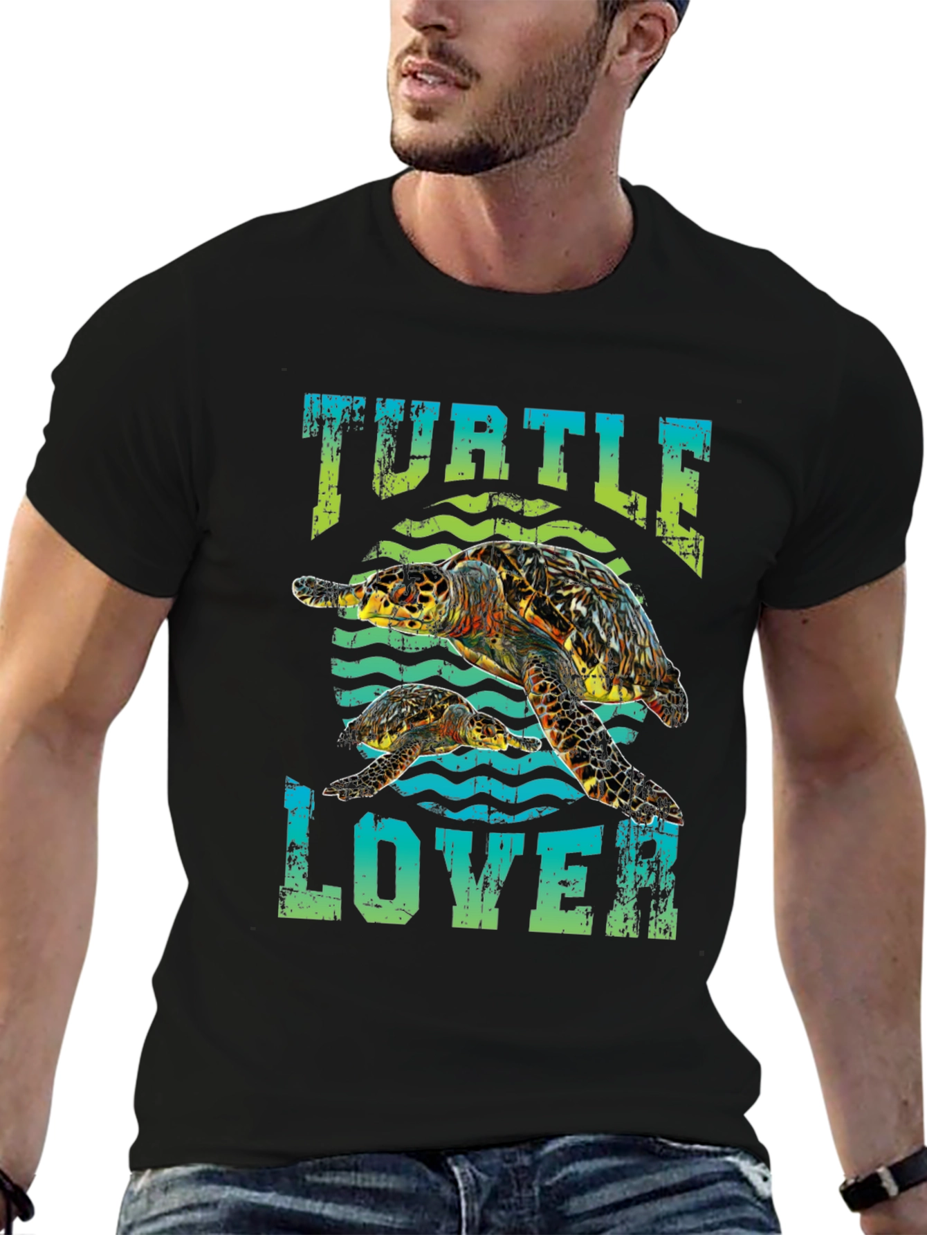 Black Turtle Lover Graphic Tee - Black Cotton T-Shirt view 6