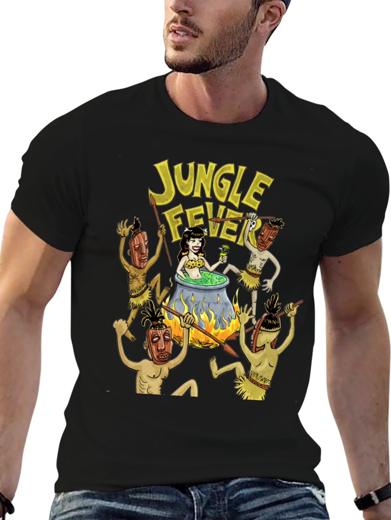 Black Jungle Fever Cartoon Graphic Black T-Shirt view 6
