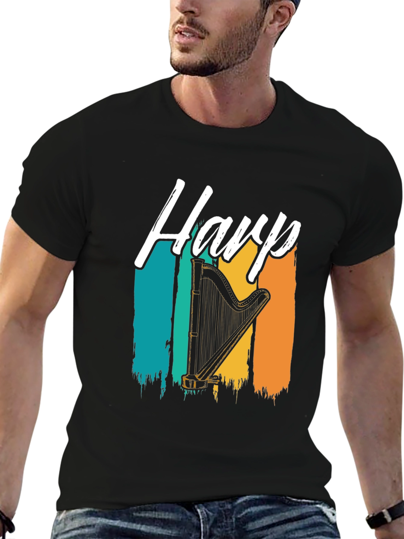 Black Harp Retro Style Graphic T-Shirt view 6