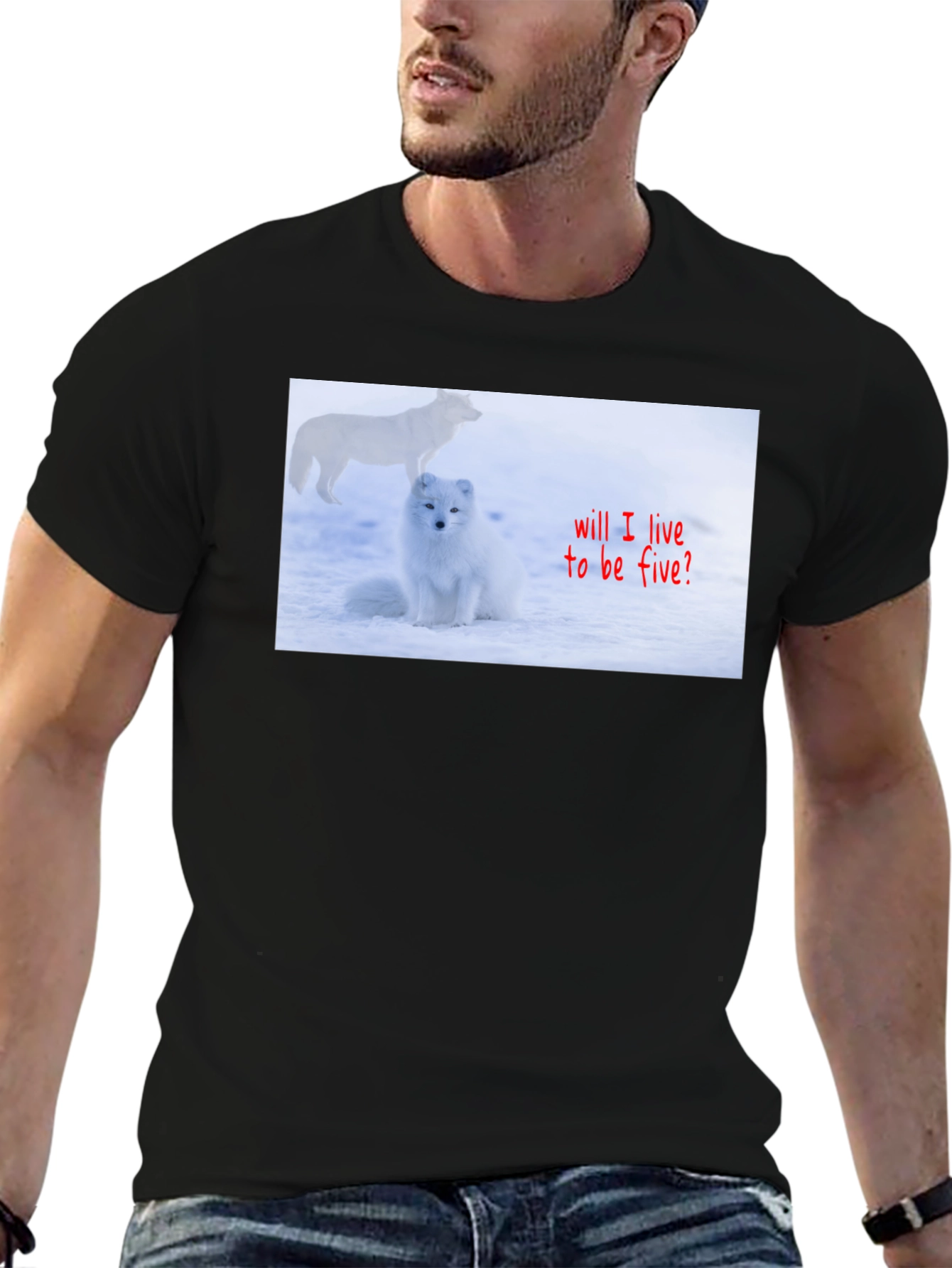 Black Arctic Fox T-Shirt - "Will I Live to Be Five?" view 6