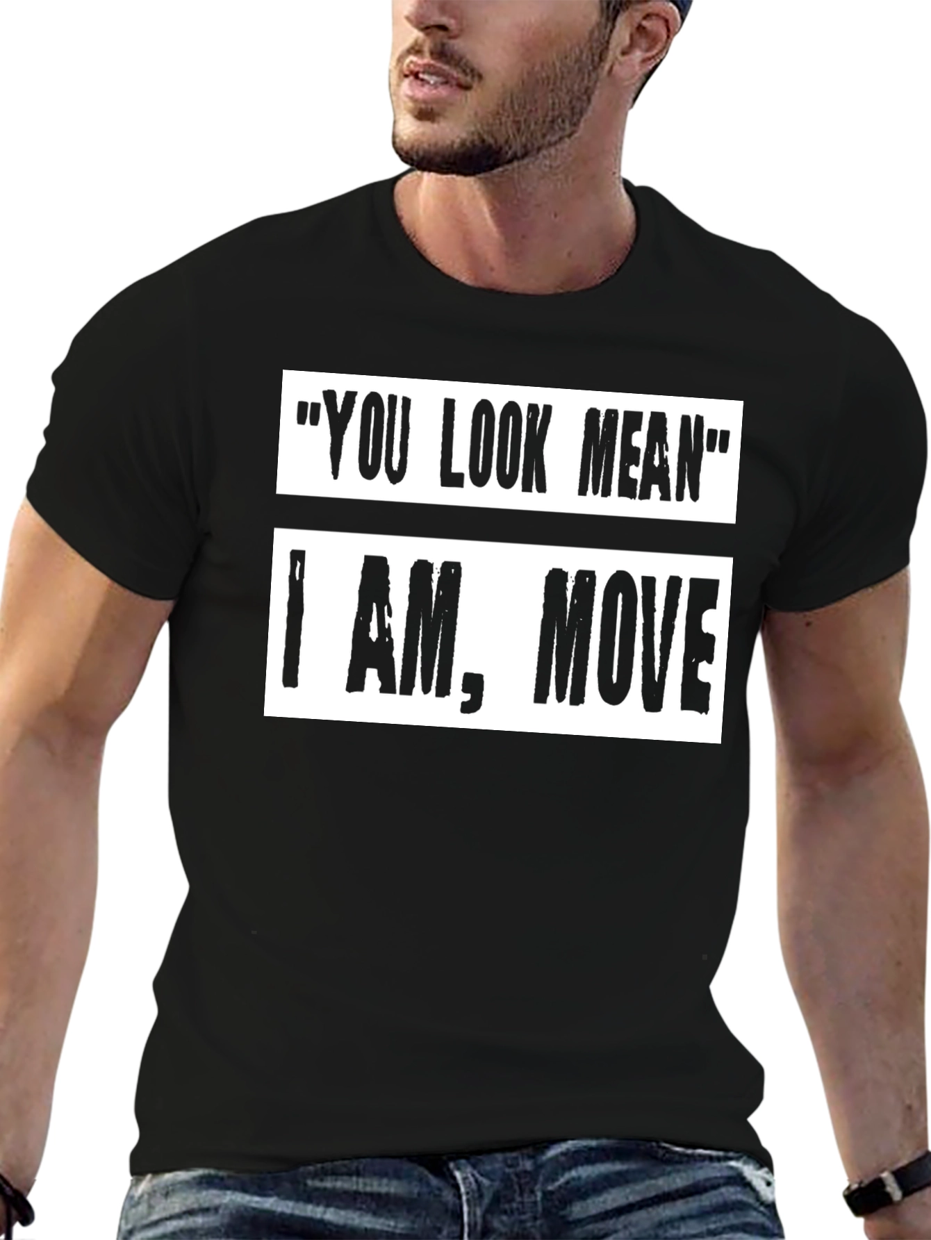 Black Funny Graphic Tee: "You Look Mean" Humor T-Shirt view 6