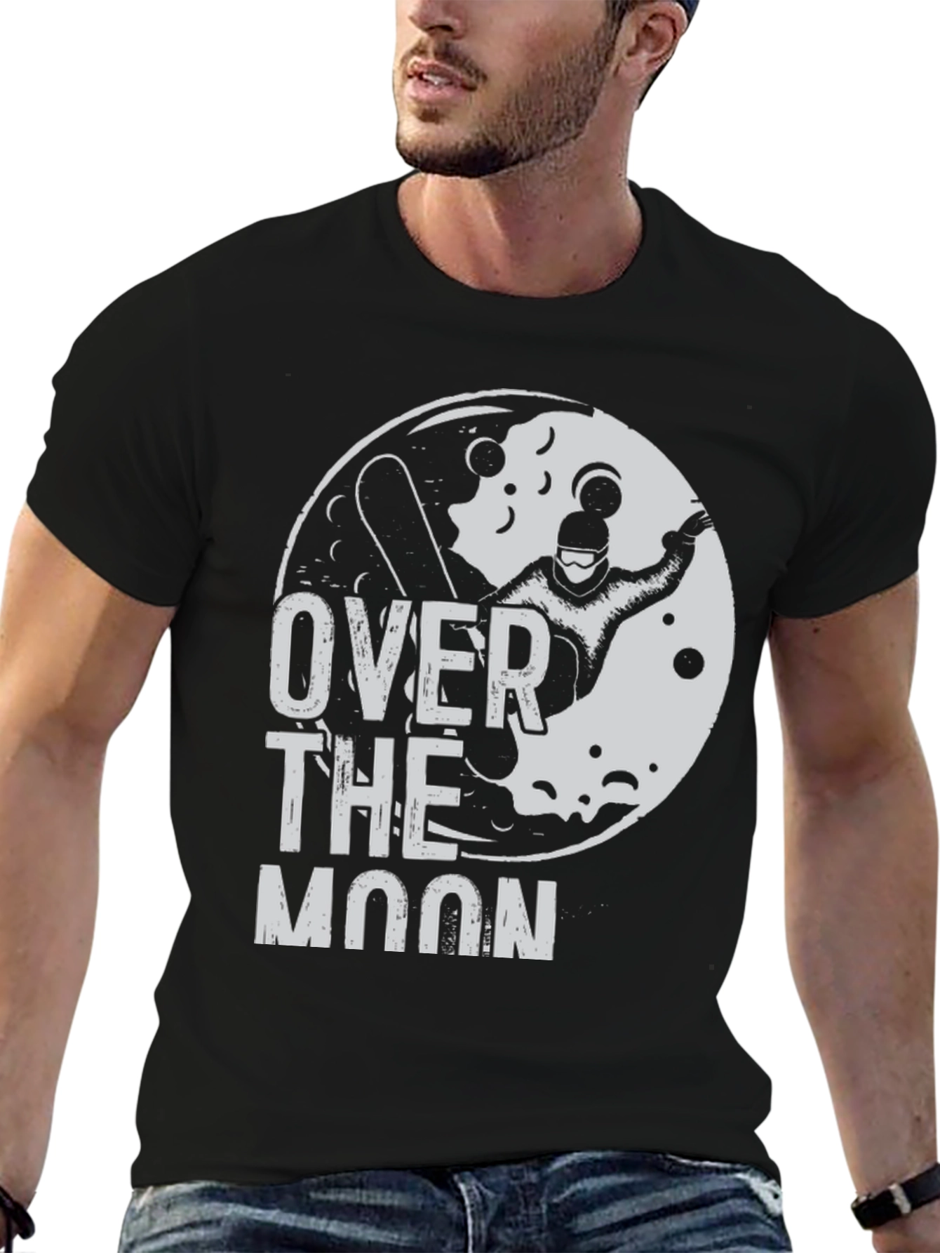 Black Over The Moon Graphic T-Shirt - Black Cotton Tee view 6