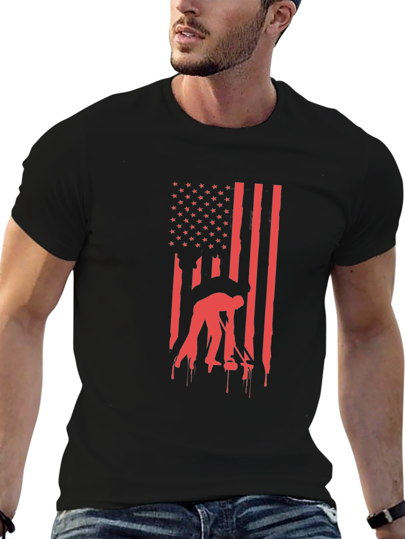 Black American Flag Welder T-Shirt - Patriotic Welding Tee view 6