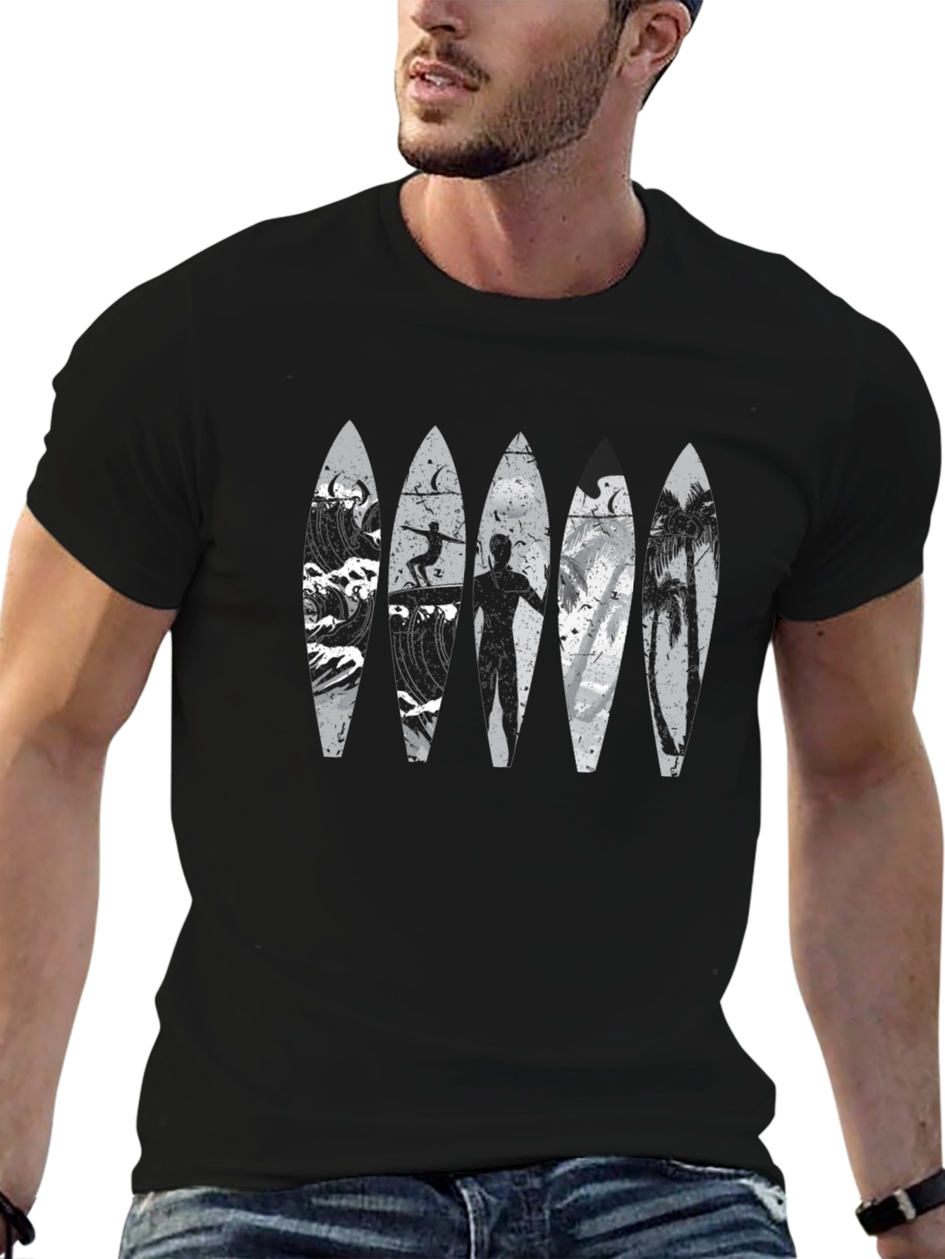 Black Surfboard Graphic Tee - Coastal Lifestyle view 6