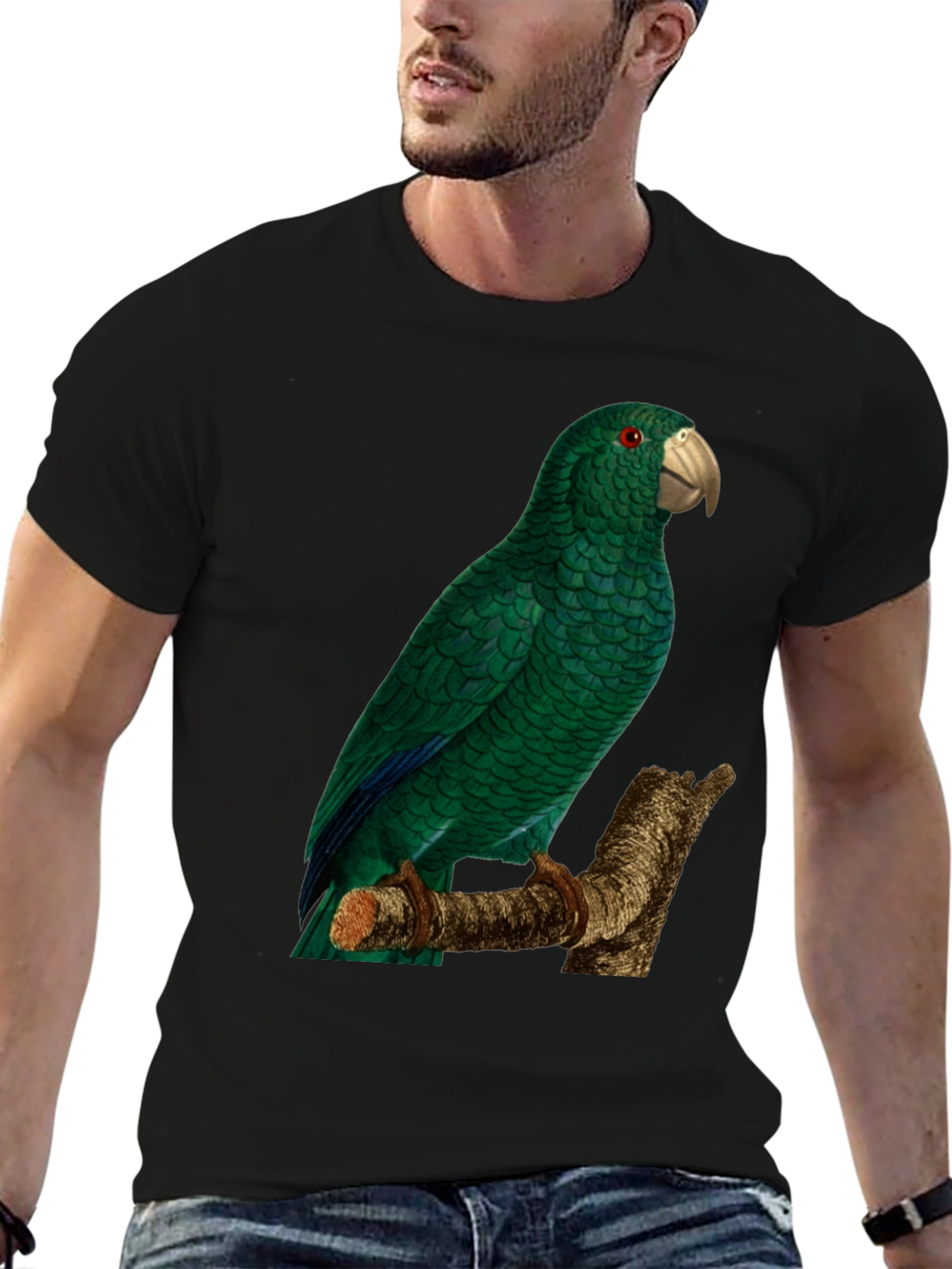 Black Green Parrot Graphic Tee - Nature Lover's Apparel view 6
