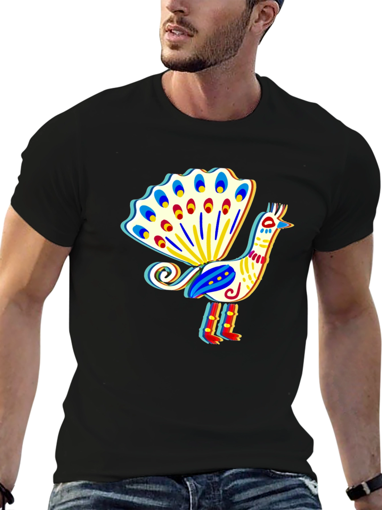 Black Peacock Graphic T-Shirt - Stylish Bird Design view 6