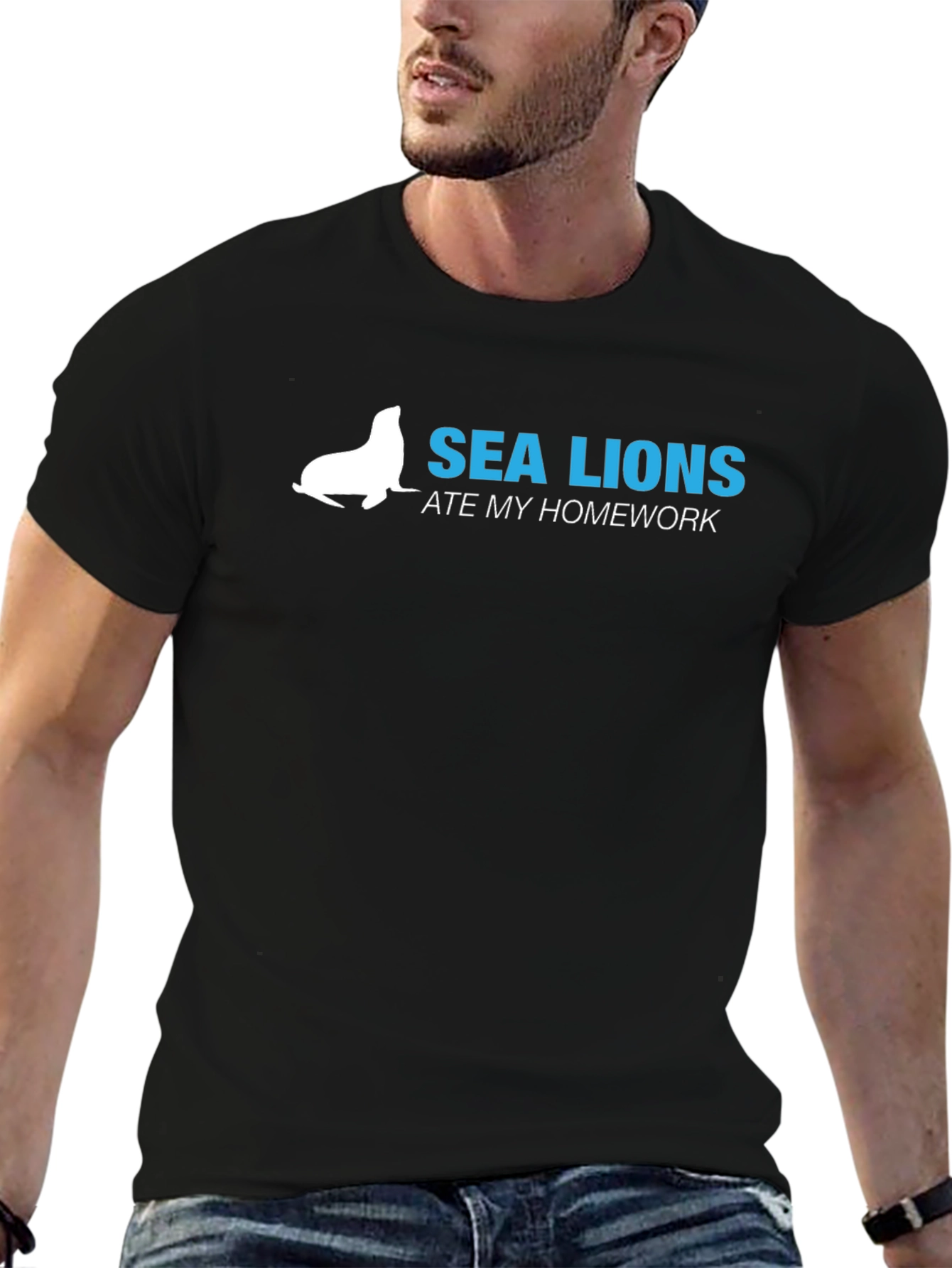 Black Sea Lions Ate My Homework Graphic Tee - Black view 6