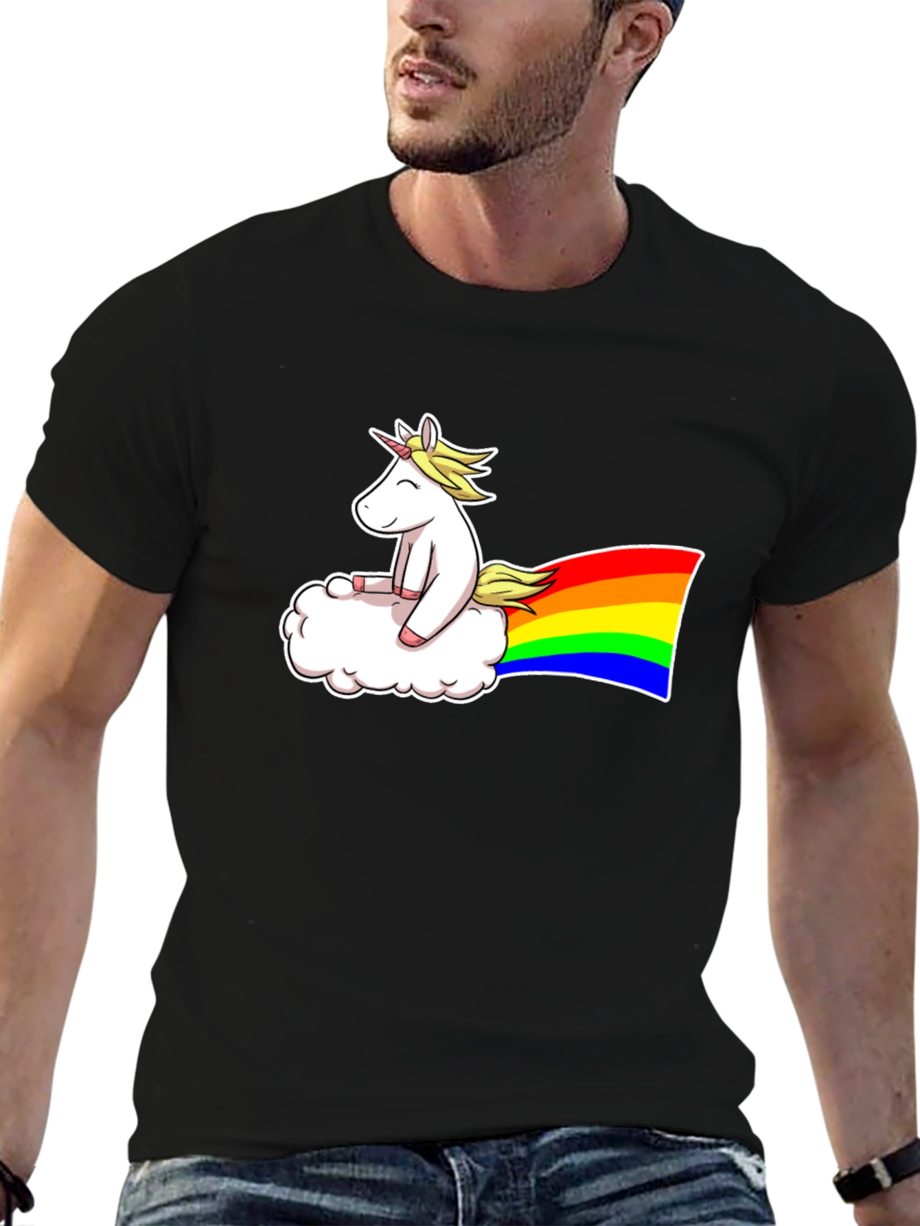 Black Unicorn Cloud Rainbow Graphic T-Shirt view 6