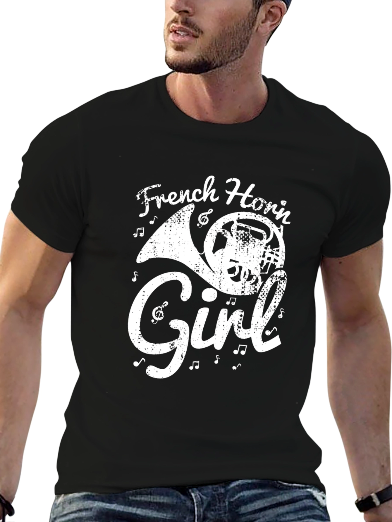 Black French Horn Girl Graphic Tee view 6
