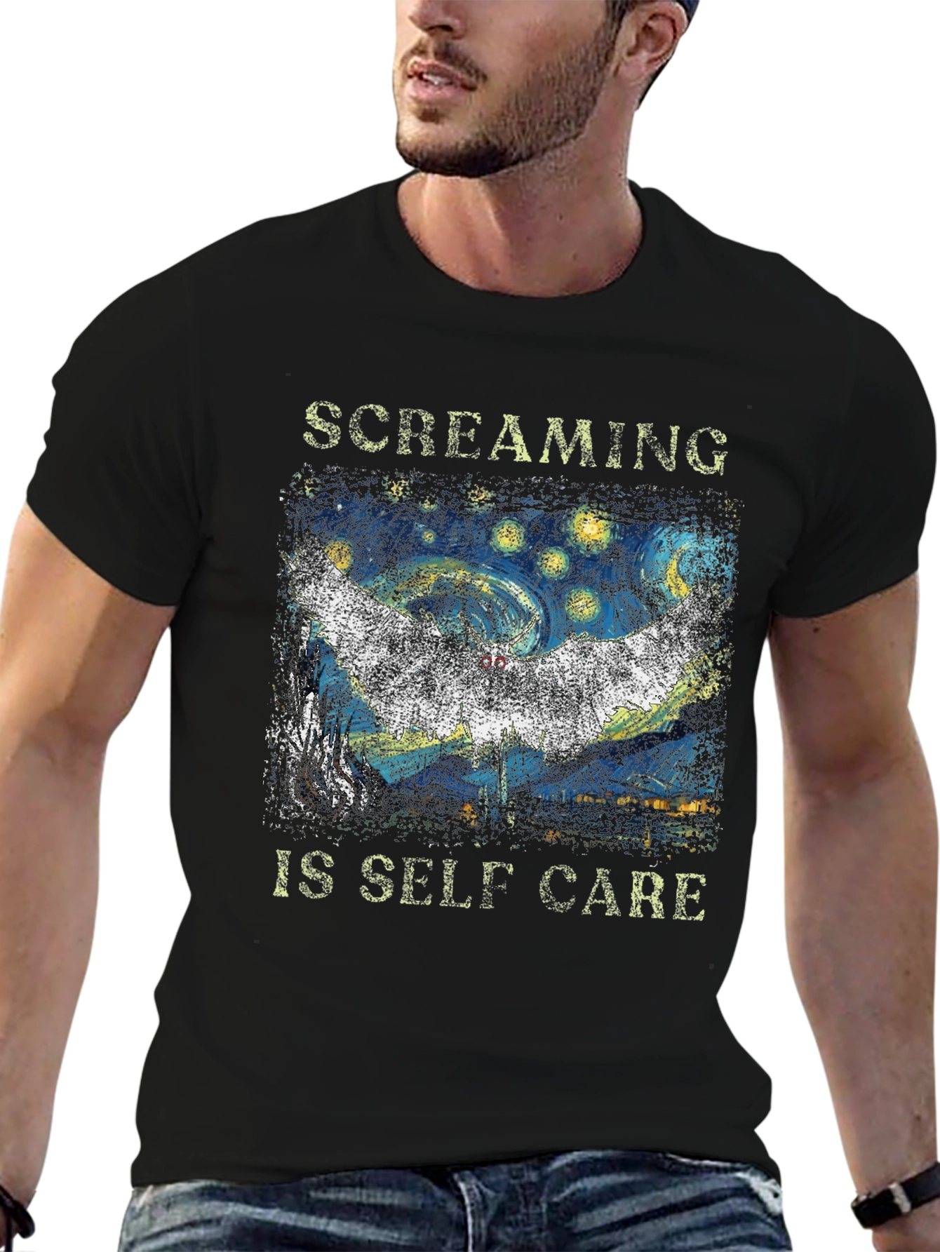 Black Screaming Is Self Care Graphic T-Shirt view 6