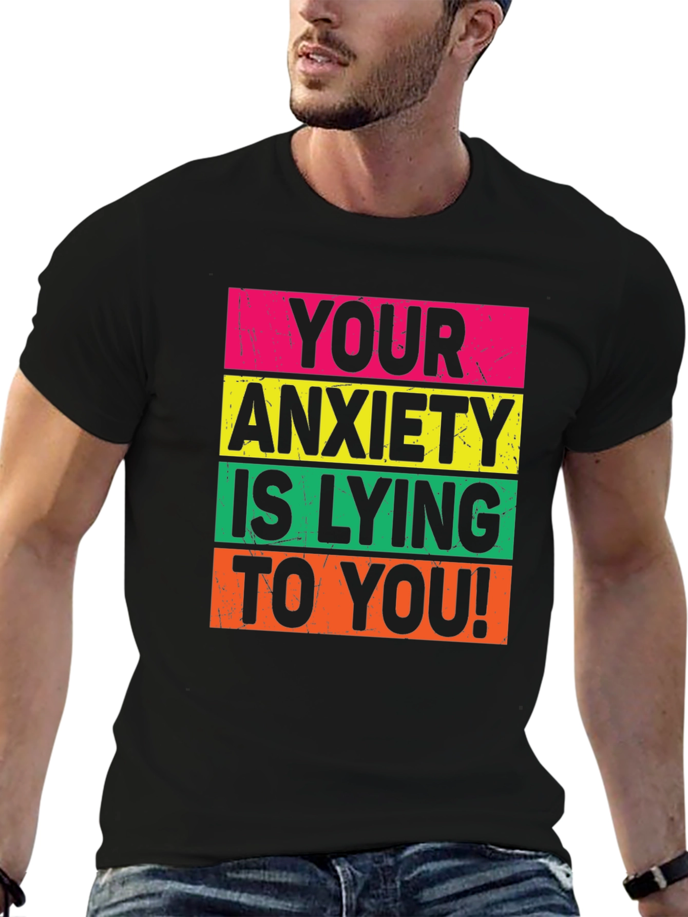 Black Anxiety Lying Graphic Tee - Positive Mindset T-Shirt view 6