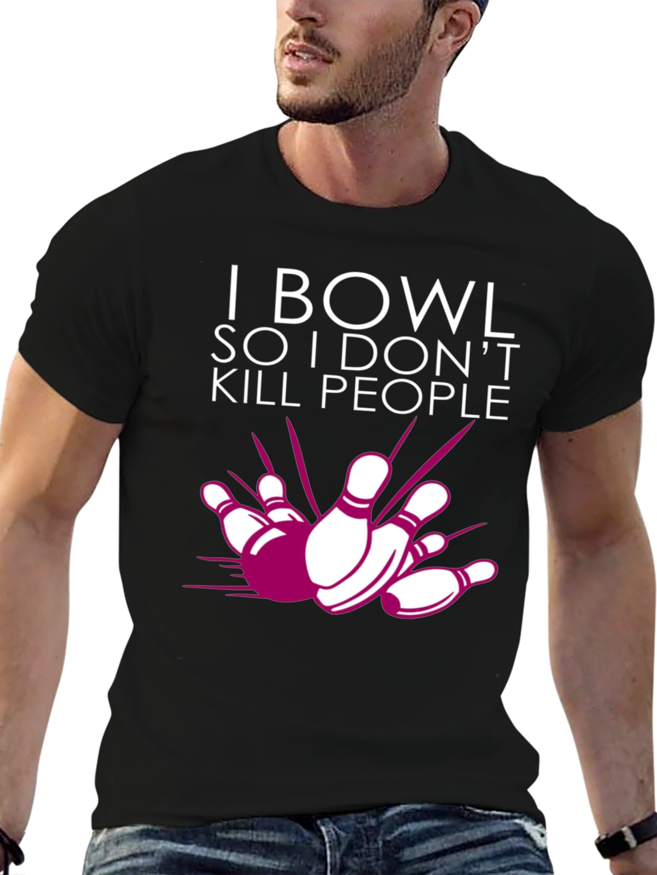 Black I Bowl So I Don't Kill People Graphic Tee view 6