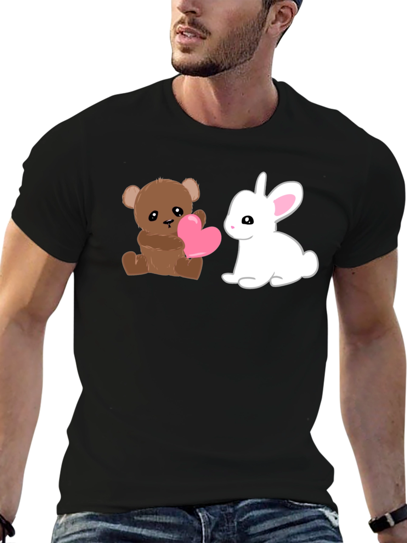 Black Cute Cartoon Animals Graphic T-Shirt view 6