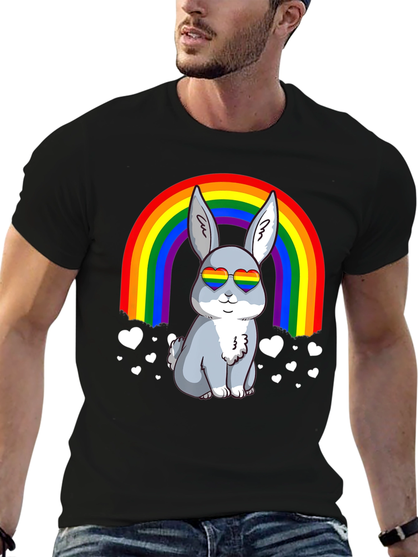 Black Rainbow Bunny Pride T-Shirt view 6