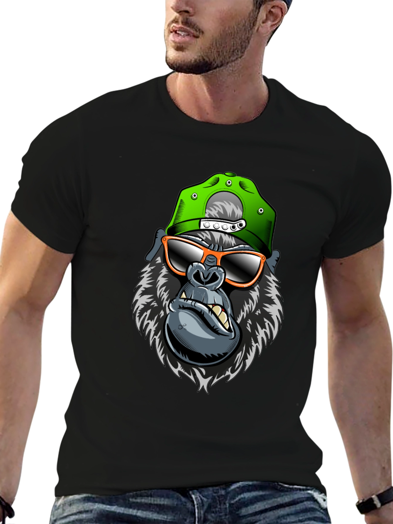 Black Cool Gorilla Graphic Tee view 6