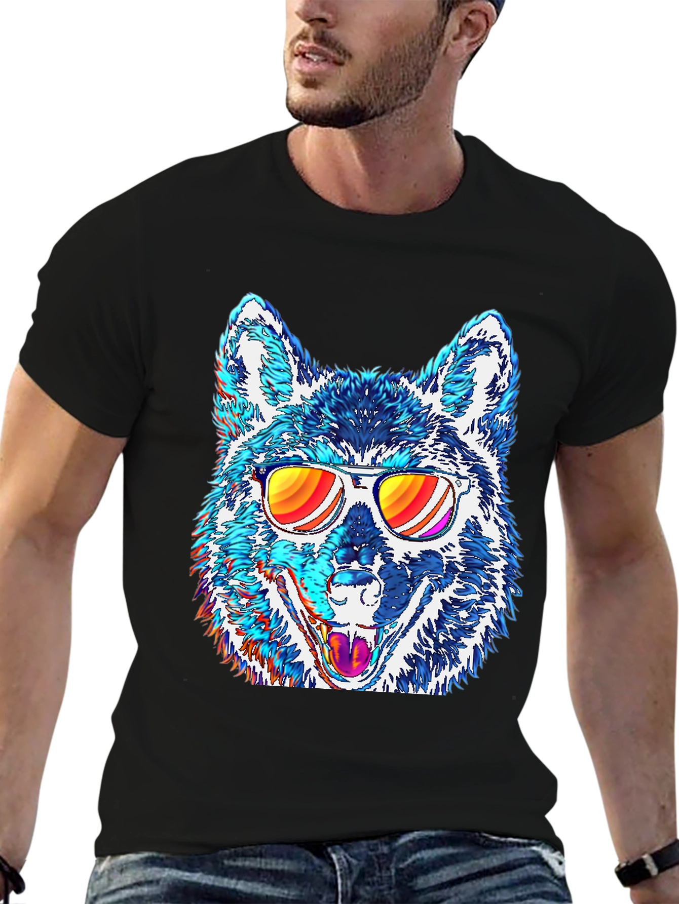 Black Cool Wolf Graphic Tee view 6