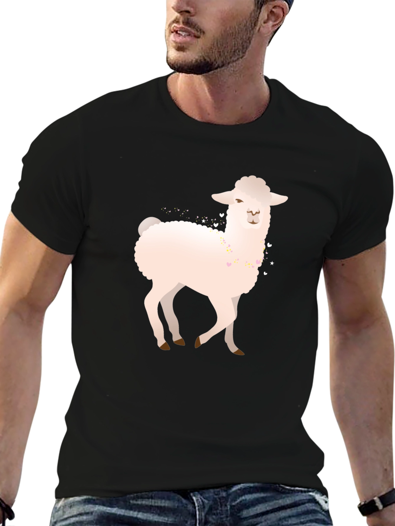 Black Llama Graphic Tee - Black Cotton Blend Casual Shirt view 6