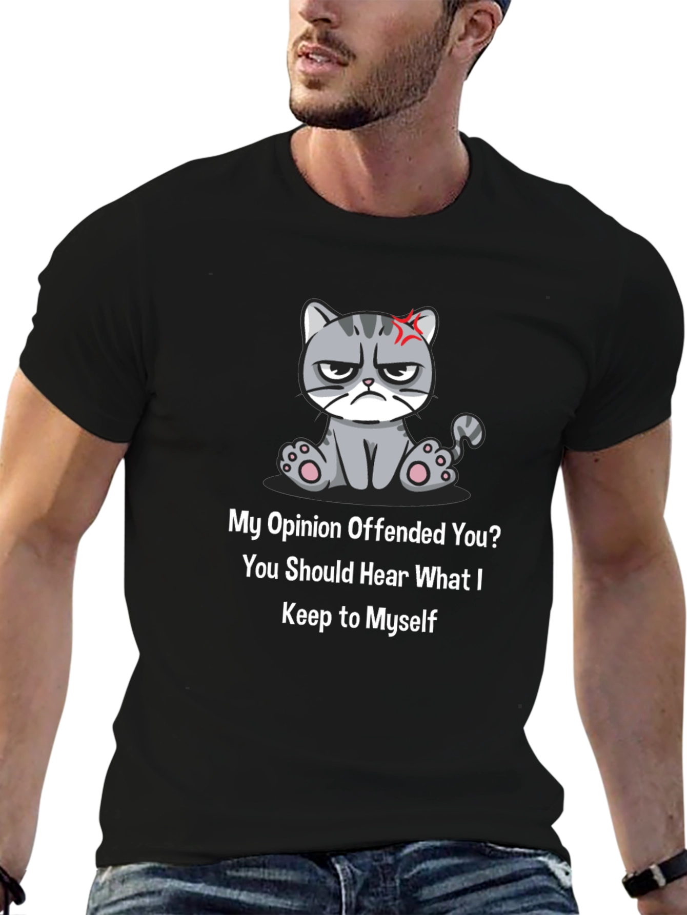 Black Grumpy Cat Opinion T-Shirt - Sarcastic Humor view 6