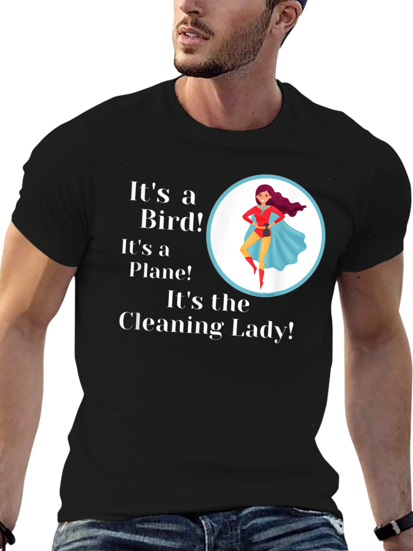 Black Funny Cleaning Lady Superhero T-Shirt view 6