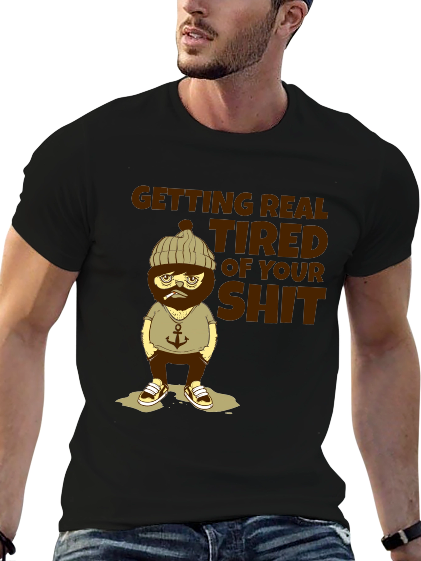 Black "Getting Real Tired" Graphic T-Shirt view 6