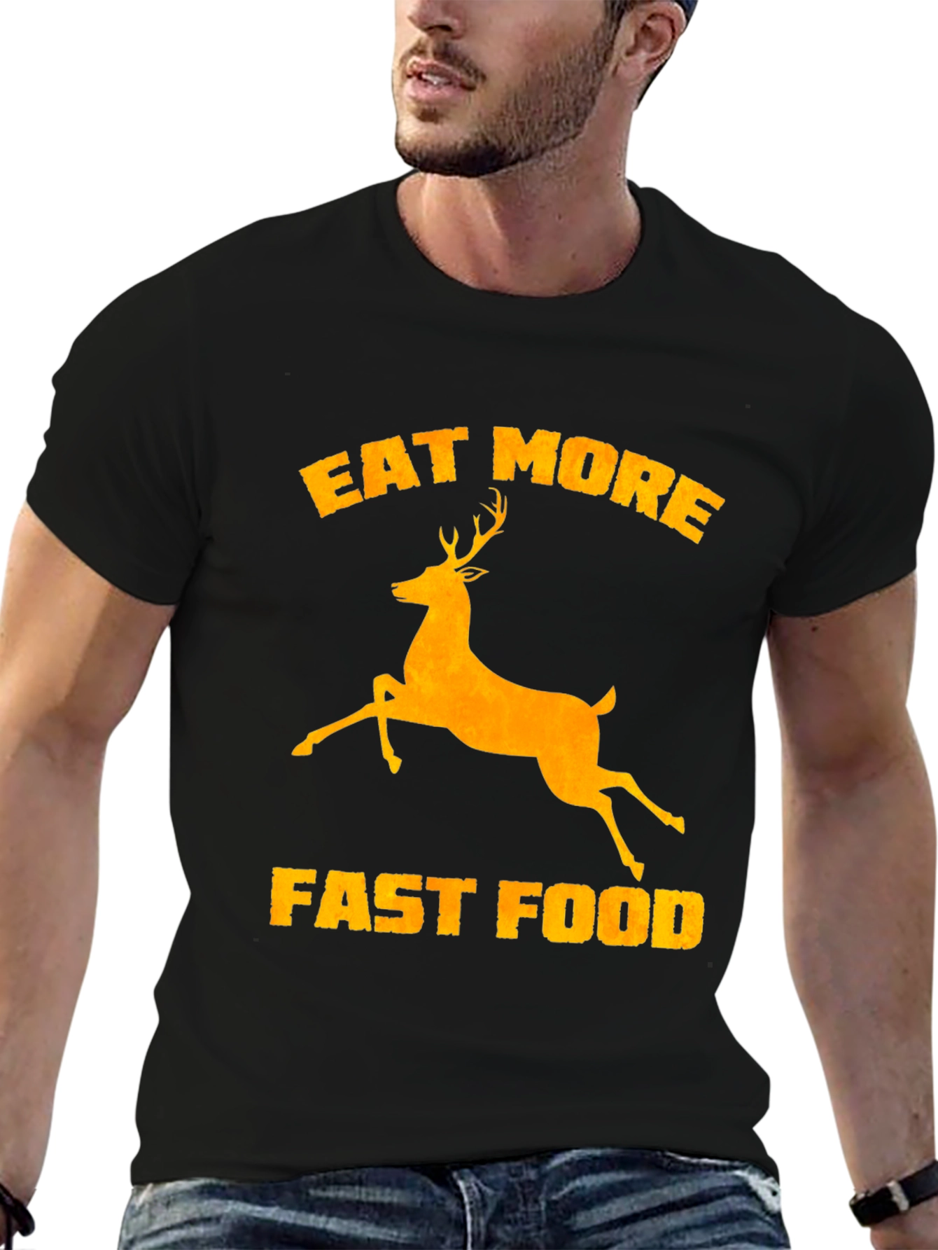 Black Eat More Deer Fast Food Graphic Tee view 6