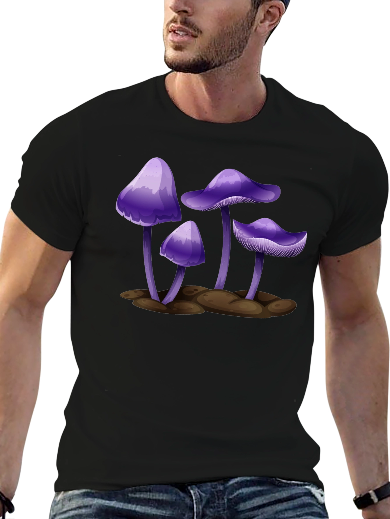 Black Purple Mushroom Graphic T-Shirt - Black view 6