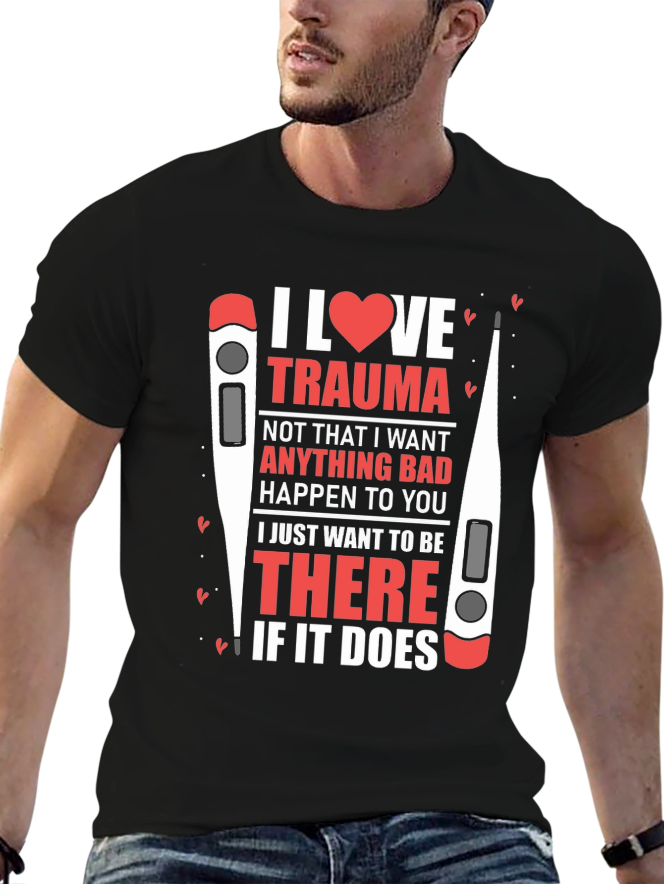 Black I Heart Trauma T-Shirt - Medical Humor view 6