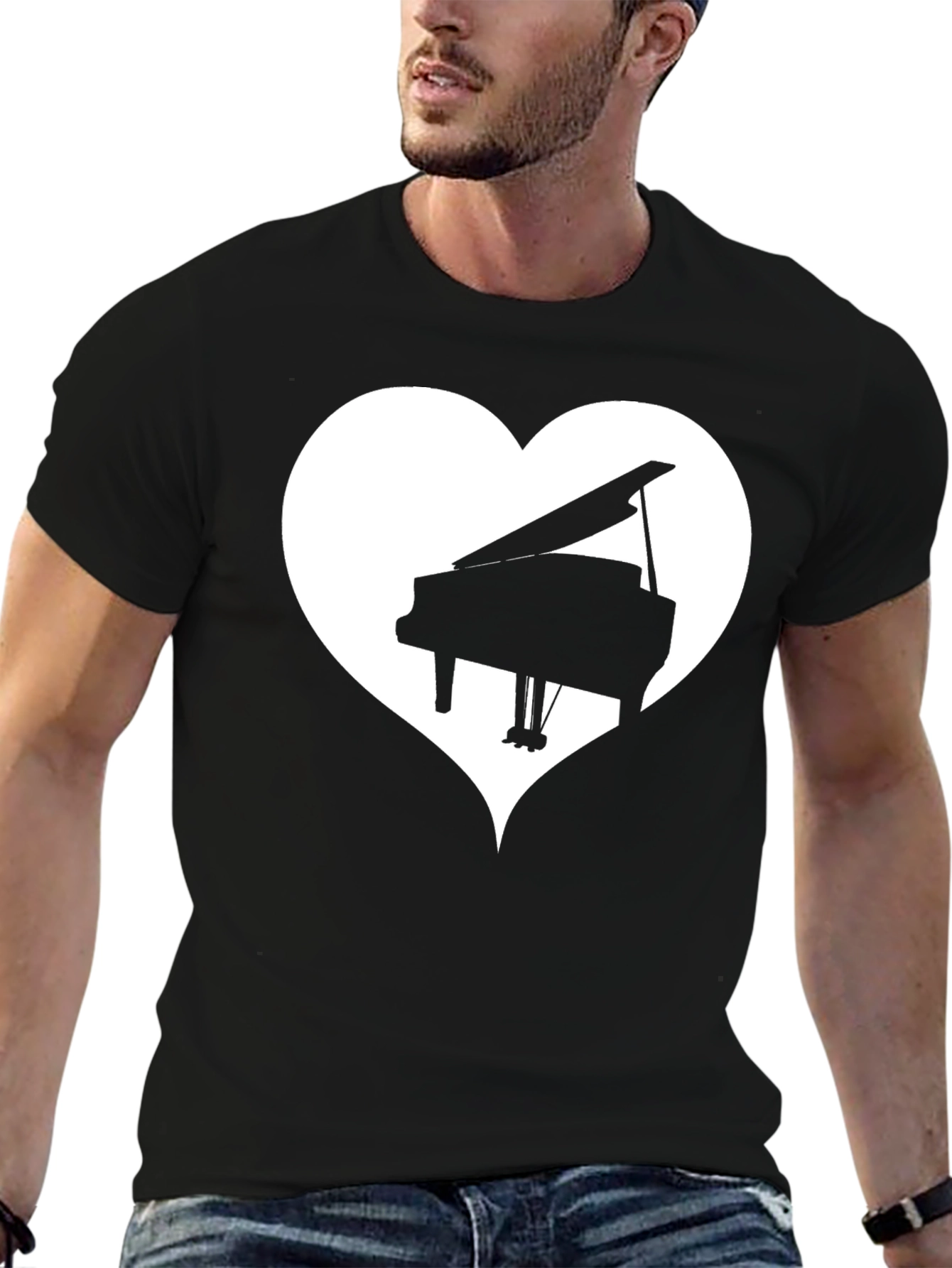Black Piano Heart T-Shirt - Music Lover Tee view 6