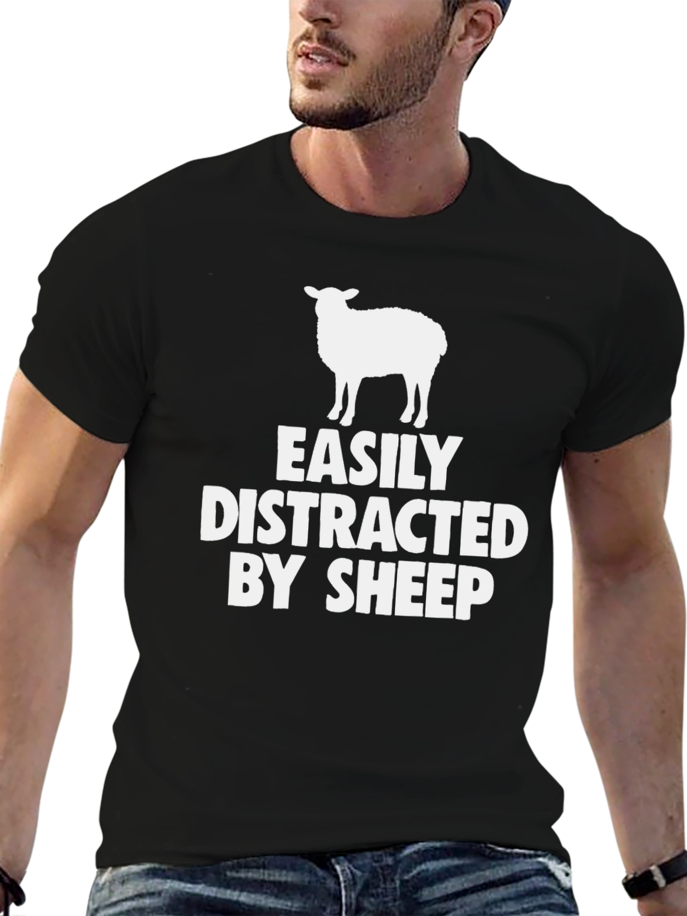 Black Easily Distracted by Sheep Graphic Tee view 6