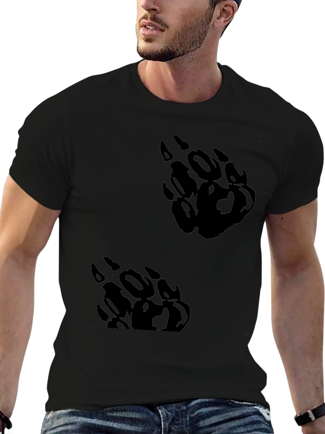 Black Black T-Shirt with Bear Paw Print Design view 6