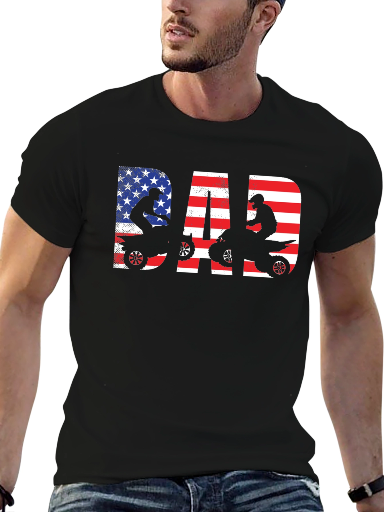 Black Dad ATV Rider American Flag T-Shirt view 6