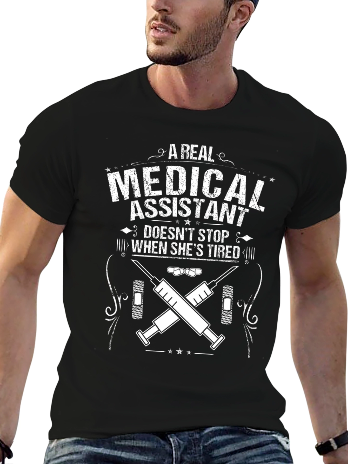 Black Medical Assistant T-Shirt - Never Stops view 6