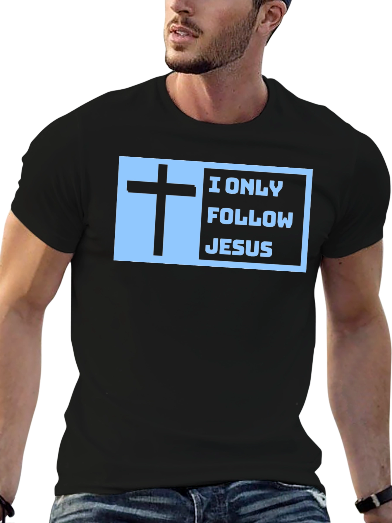 Black I Only Follow Jesus T-Shirt view 6