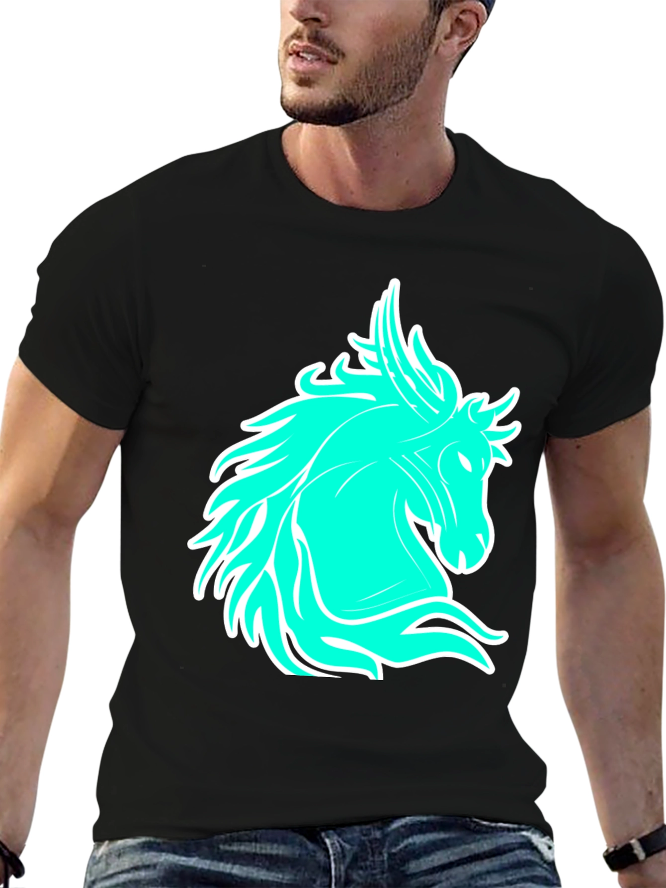 Black Cool Horse Graphic Tee - Black Casual T-Shirt view 6