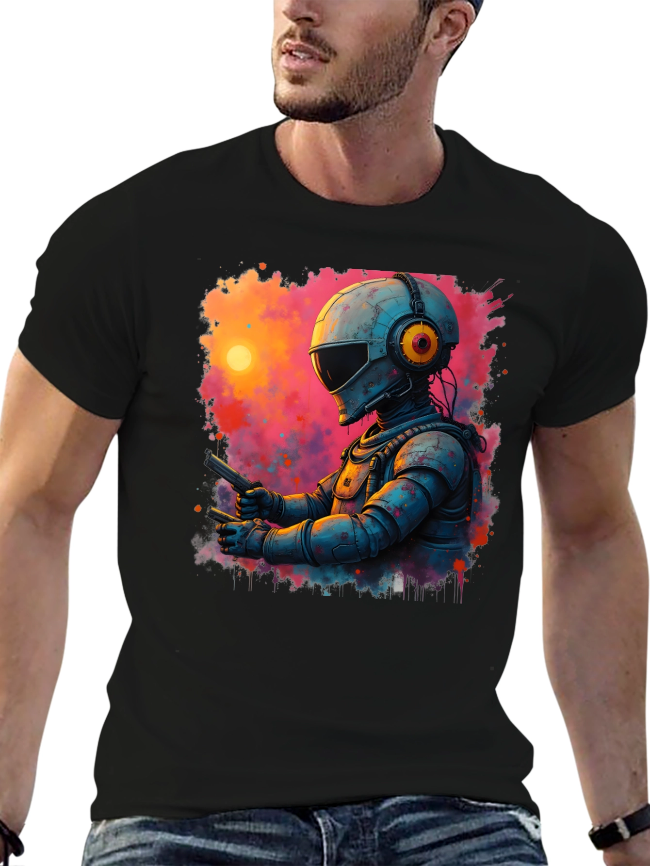 Black Retro Sci-Fi Astronaut T-Shirt view 6