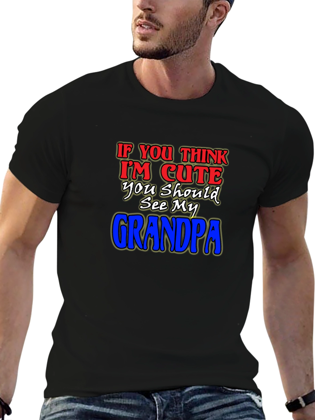Black Cute Grandpa T-Shirt - Humorous Family Tee view 6