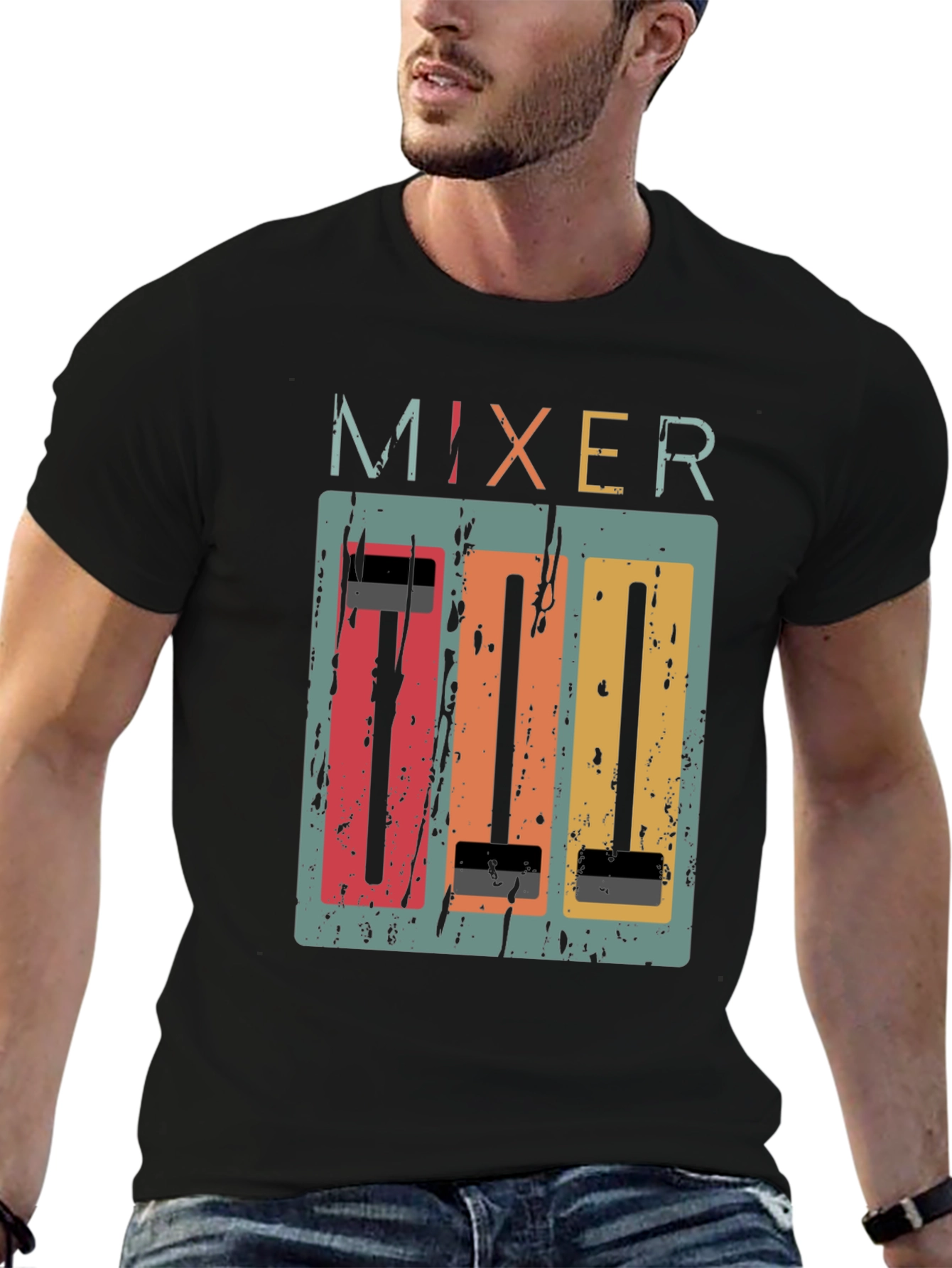 Black Retro Mixer Graphic Tee - Music Lover's T-Shirt view 6