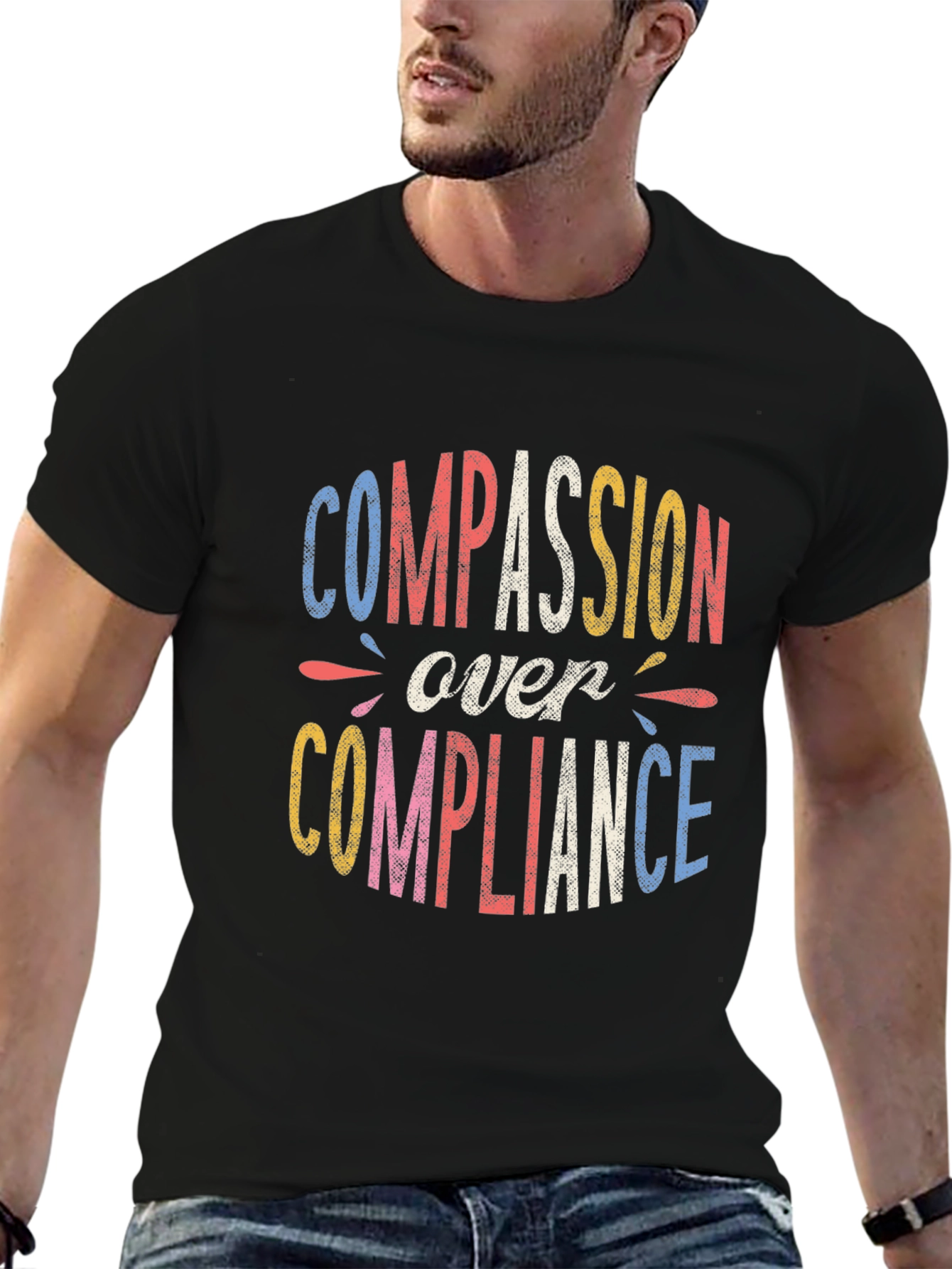 Black Compassion Over Compliance Graphic Tee - Black view 6