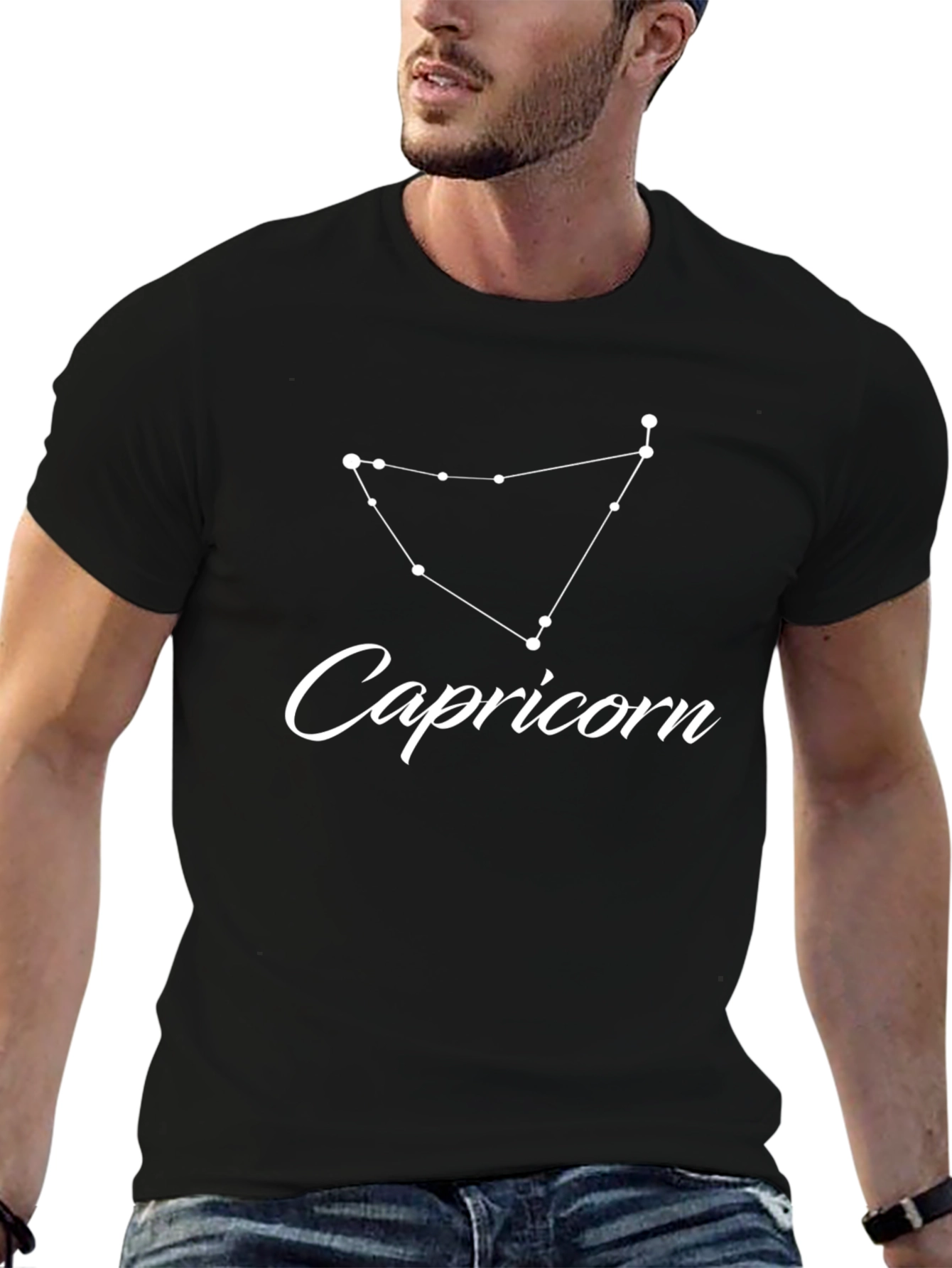 Black Capricorn Zodiac Sign Black T-Shirt view 6