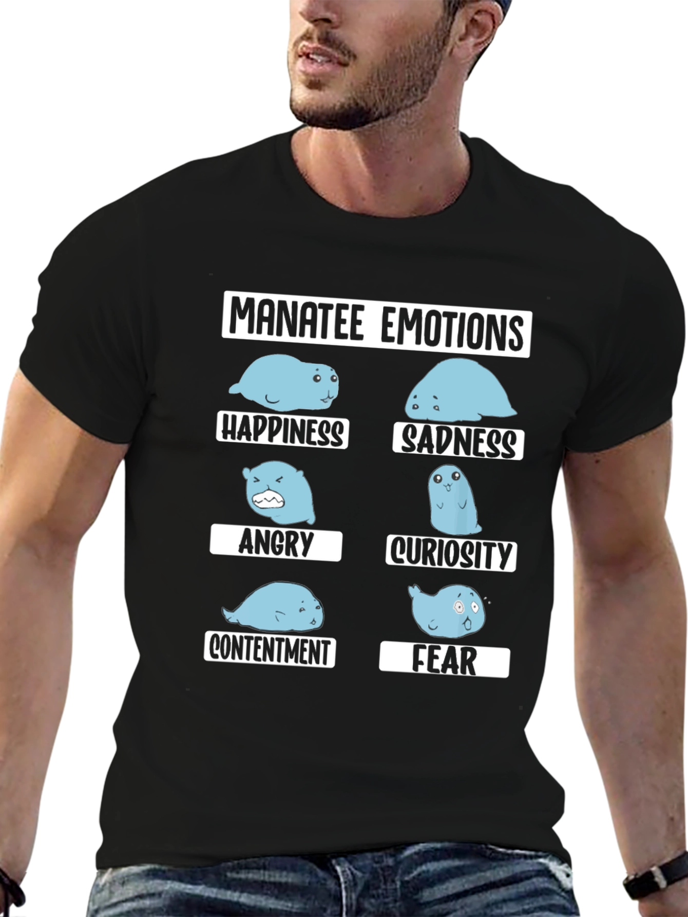 Black Manatee Emotions Graphic Tee view 6