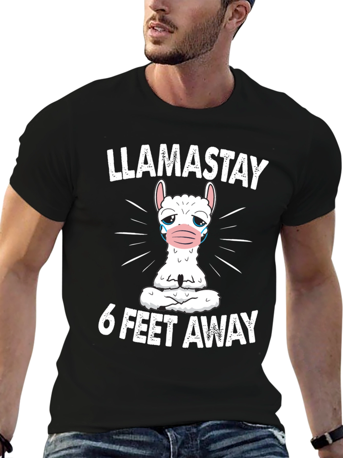 Black Llamastay 6 Feet Away Graphic T-Shirt view 6