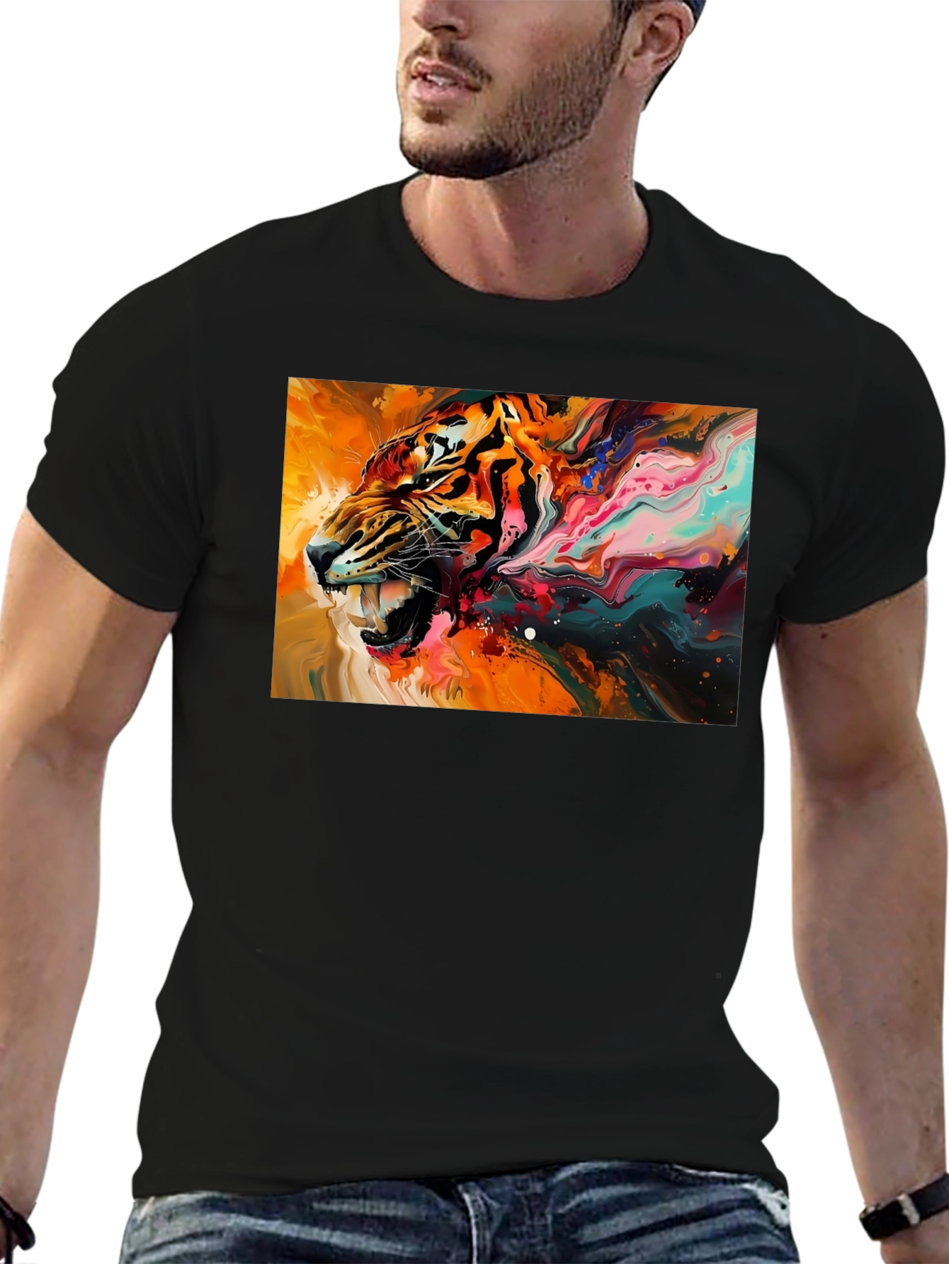 Black Roaring Tiger Graphic Black T-Shirt view 6