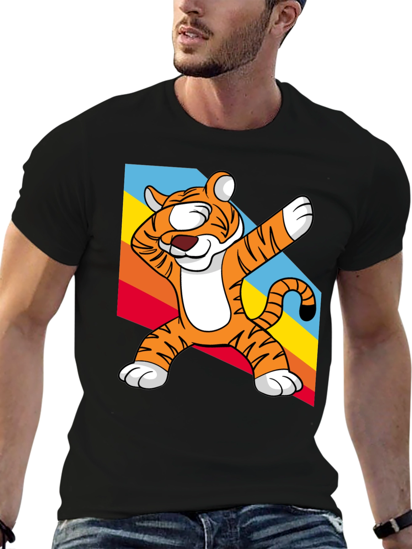 Black Dabbing Tiger Graphic Tee - Fun & Unique Design view 6