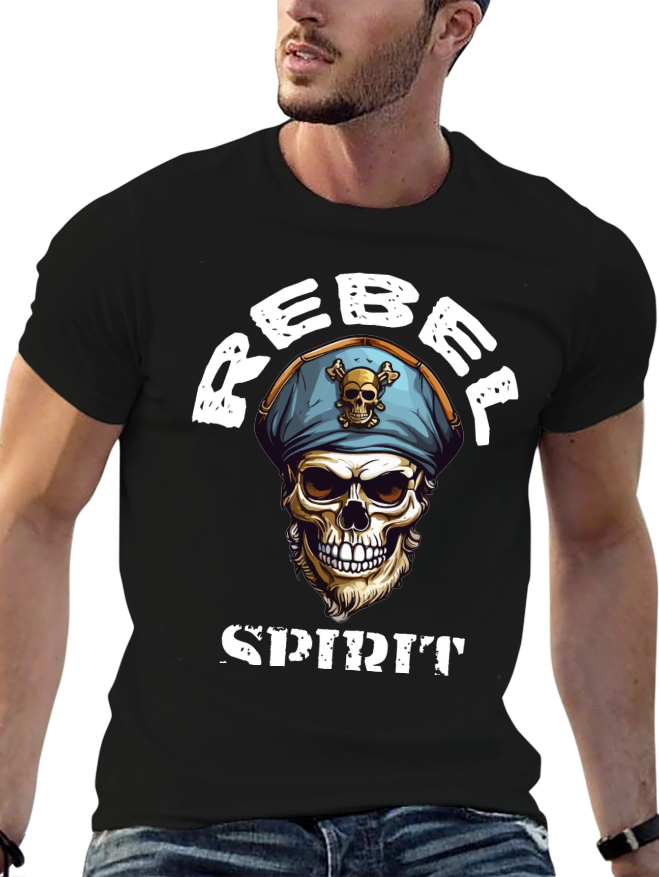 Black Rebel Spirit Skull Graphic Tee - Black view 6